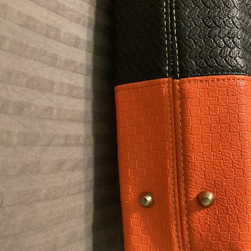 NEW NWOT Color Block Handbag Purse Textured Croc Alligator Orange, Black, Beige - Picture 3 of 15